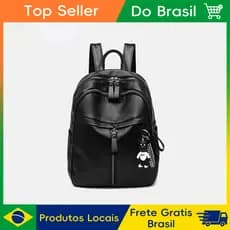 Mochila Pequena Feminina em Couro Sintético PU Ajustável para Viagem e Uso Diário com Pingente Opcional