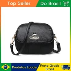 Bolsa Mini Transversal Feminina Couro Sintético com Emblema Canguru, Bolsa Compacta para Celular e Cosméticos