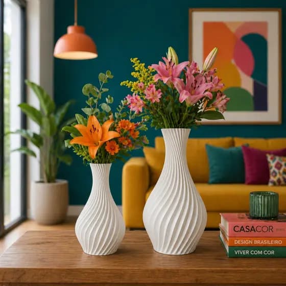 Kit 2 Vasos Decorativos em Espiral - Vaso para decoração de sala - Vaso Decoração  Vaso para flores