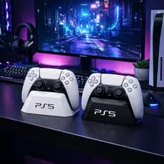 Suporte para Controle PS5 DualSense Branco e Preto Organizador de Mesa Compacto e Resistente