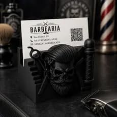 Porta Cartões Barbeiro com Caveira Decorativa | Organizador para Barbearia Compacto e Estiloso