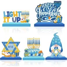 Decoração de Hanukkah, Centro de Mesa de Madeira para Casa, Placas de Feliz Hanukkah, Decoração para Festa de Chanukah