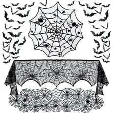 Hommtina Kit com 4 Peças de Decorações de Halloween: Toalha de Mesa, Caminho de Mesa, Cobertura de Mesa Redonda de Renda