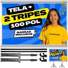 Tela de Projeção com Tripé Retratil Dobrável Portátil para Projetor Datashow Alta Qualidade 100 Polegadas Cinelândia 4K