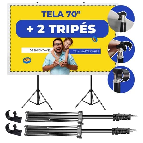 Tela de Projeção Portátil com Tripé Retratil Datashow Fácil Montagem para Eventos e Reuniões