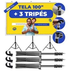 Tela para Datashow com Tripé Regulável Projeção Ideal para Uso Profissional Interno e Externo