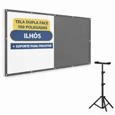 Kit Telã Telão para Projetor Projeção Datashow com Tripé e Suporte para Projetor Hy300 Hy320 100 Polegadas Ilhós