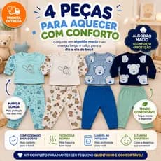 Kit 4 Peças Conjuntos Bebê Menino Inverno Algodão Manga Longa Calça Roupa Infantil Estampada