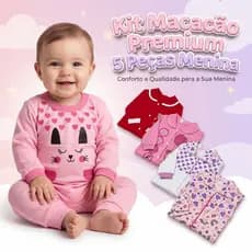 Kit 5 Macacão Estampado Menina Bebê Algodão Vira Pé Inverno Verao Infantil Macio Macacões