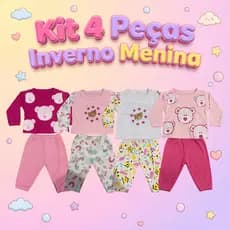 Kit 4 Peças Conjunto Inverno Bebe Estampado Menina Infantil Divertidas Manga Longa Calça Algodão