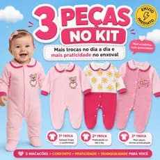 Kit 3 Macacão Estampado Menina Bebê Algodão Suedine Vira Pé Inverno Infantil Macio Macacões