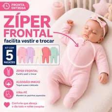 Kit 5 Macacão Zíper Menina Liso Bebê Algodão Suedine Vira Pé Inverno Infantil Macio Macacões