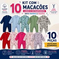 Kit 10 Macacão Zíper Liso Bebê Algodão Suedine Vira Pé Inverno Infantil Macio Macacões