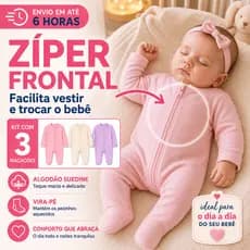 Kit 3 Macacão Bebê Zíper Menina Liso Algodão Vira Pé Inverno Infantil Macio Macacões