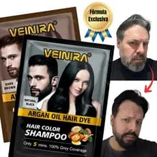 1 Shacê de 25ml Escurece Cabelo e Barba + de 30 dias Tonalizante Veinira Shampoo  Preto ou Castanho