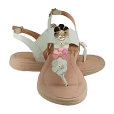 Sandália Rasteirinha Plataforma Menina Infantil Flor Perola Fivela Pe de Ouro