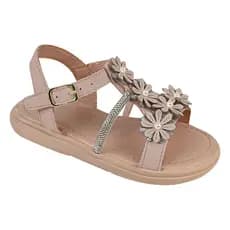 Sandália Menina Infantil Feminina Strass Brilho Fivela Flor Margaridas Perola Pe de Ouro