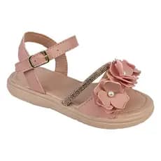Sandália Feminina Strass Brilho Menina Infantil Fivela Flor Perola Pe de Ouro