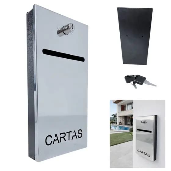 Caixa de Correio Slim Frontal 30cm x 15cm Frente Inox Espelhado com 2 Chaves