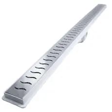 Ralo Linear Banheiro Seca Box 5x50 Inox Ondas Espelhado Coletor Branco com Sifão