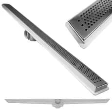 Ralo Linear 5x50 Seca Box Banheiro Inox Polido Bolinhas e Coletor Branco Saídas 40mm e Tela (5cm x 51cm)
