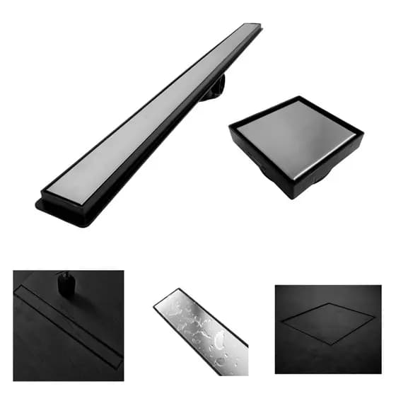 Kit Ralo Linear Banheiro 5x50 + Ralo 10x10 Inox Oculto Preto Box Lavabo Dentro e Fora