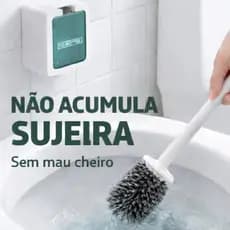 Escova Sanitária Silicone com Suporte | Limpeza Profunda Sem Contato | Banheiro Organizado Antibactéria