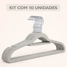 Kit 10 Cabides Slim de Veludo Antideslizante Bege para Closet Guarda-Roupa Organização Premium