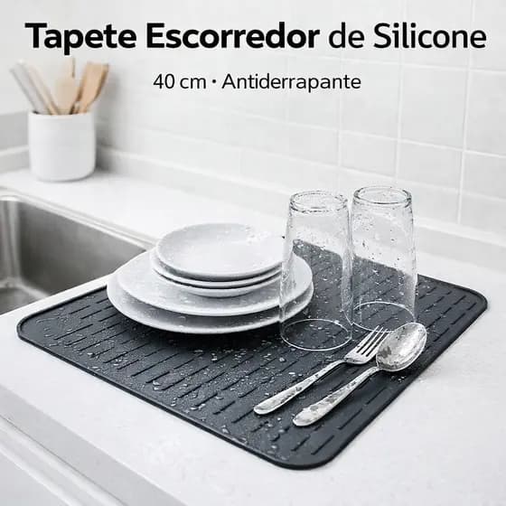 Tapete Escorredor de Louça Silicone 40cm Antiderrapante Secagem Rápida Pia Cozinha