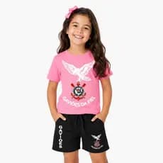 Kit Infantil Unissex Gaviões Conjunto Gaviões Camisa + Shorts Moleton Bermuda Moletinho