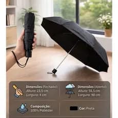 Sombrinha Guarda Chuva unisex Dobrável Preto 53 cm Leve portátil cabe na bolça