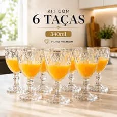 Kit 6 Taças De Vidro 340ml Elegante Copo de vidro Para Água Suco e Drinks Mesa Posta Taça de vidro