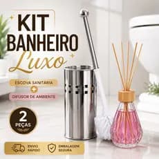 Kit Escova Sanitária com Suporte Inox + Difusor de Ambiente Aromatizador Decorativo Banheiro Luxo