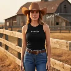 Blusa Regata Feminina Canelada Ribana Western Estilo Country Rodeio com Toque de Boiadeira Cowgirl