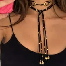 Colar Bolinhas Bridão Camurça Couro Moda Rodeio Cowgirl Country