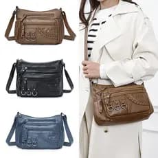 Bolsa Transversal Feminina Couro PU Macio Bolsa Grande para Trabalho Muitos Compartimentos