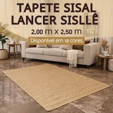 Tapete Sisal 250x200 cm Antiderrapante Cantoneira Aço Cromado Sala Quarto Escritório Salão