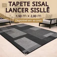 Tapete Sisal 200x150 cm Antiderrapante Cantoneira Aço Cromado Sala Quarto Escritório Salão