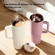 Copo Termico Aço Inoxidável 1200ml Aço 304, 24h Frio, 2 Formas de Beber, Viagem e Academia