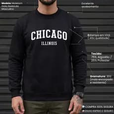 Moletom Masculino Moletom Feminino Blusa de Frio Casaco de Inverno suéter Moletom gola Preto Chicago estampado