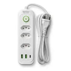Extensão Tomada 2m 3 Saidas 10a 2 Usb C/ 1 Tipo C Bivolt 2500w - MGC