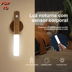 Luminária de Madeira LED com Sensor de Movimento  Luz Noturna Inteligente, Moderna e Decorativa POP YO - MGC