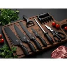 Jogo KIT 8 peças Facas Descascador Tesoura Profissional Cozinha Gourmet Faca de Churrasco Profissional Antiaderent -MGC
