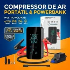 Bomba de Ar Portatil Compressor Inflator Multi-função 4 em 1 PowerBank 10000mAh Bateria Calibrador de Auto Pneu - MGC