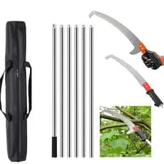 Kit serrote poda 6m para jardim - 2 lâminas (42cm e 36cm), cabo inox 6x1m, bolsa inclusa