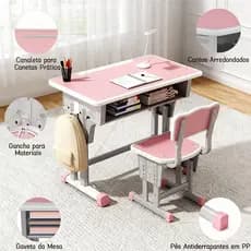 Mesa Infantil Atividade Escolar Casa Com Cadeira  C/ Cadeira Regulável resistente alta qualidade