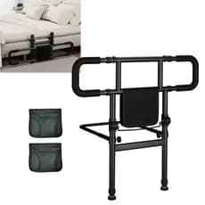Grade de Proteção e Barra de Apoio Rebatível para Cama com Bolsas Ajustável para Idosos e Crianças