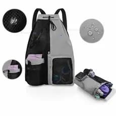 Mochila De Piscina De Natação Com Cordão Seca E Úmida Bolsa Com toalha refrescante Preto/Cinza