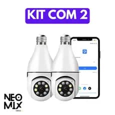 Kit com 2 Câmeras Lâmpada Wifi Espiã Segurança IP Robo 360 Visão Noturna Colorida Full HD Monitoramento Celular NeoMix