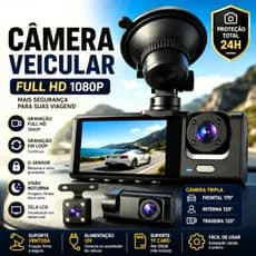 Camera Veicular Tripla 3 Cameras Full HD 1080p Gravador DVR Carro Uber Sensor Impacto Visao Noturna